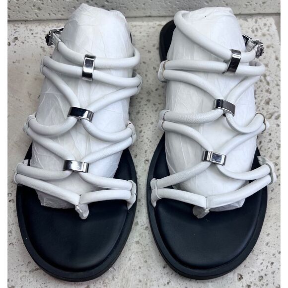 Rebecca Minkoff Sarle White Leather Strappy Sandals Flats Size 7 - Picture 3 of 15